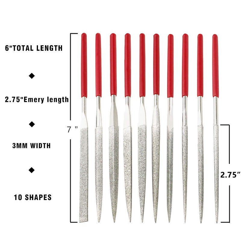 KALIM 10pc Mini Diamond Needle File Set - 6 Inch Total Length, 150 Grit Diamond File (Usable Length: 2-3/4 Inch) - Image 2